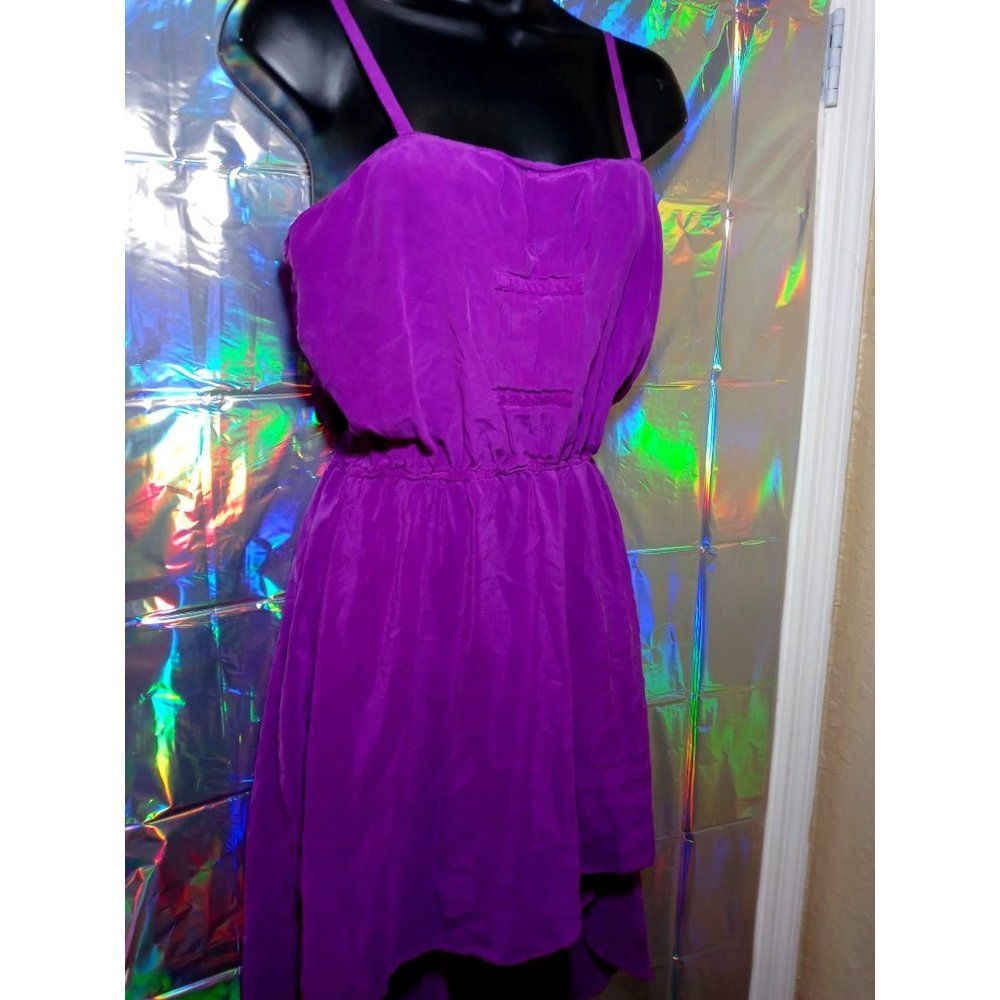 1970's VINTAGE 100% PURE SILK PURPLE STRAPLESS HIGH0LOW DRESS SIZE 10